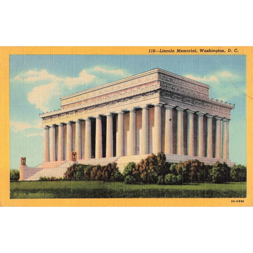 Vintage Lincoln Memorial Washington DC Linen Postcard B.S. Reynolds Co 1939 VG - Picture 1 of 2
